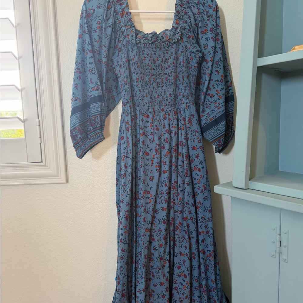 Cleobella Blue and Red Floral Long Sleeve Dress